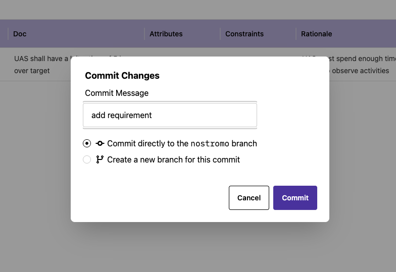 Commit dialog