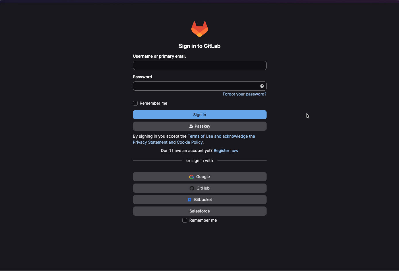 GitLab sign-in screen