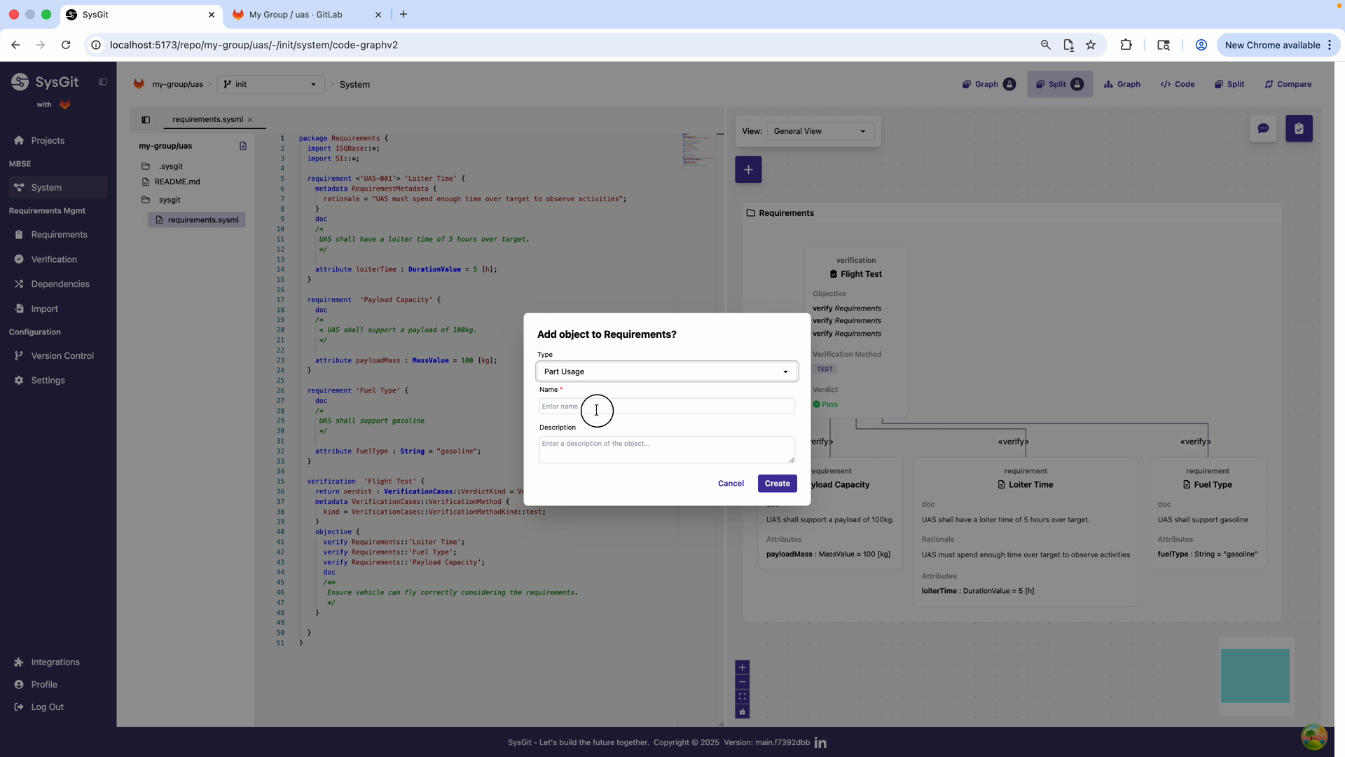 Selecting Part Usage type