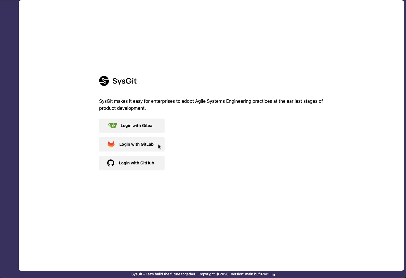 Cursor hovering over GitLab login option