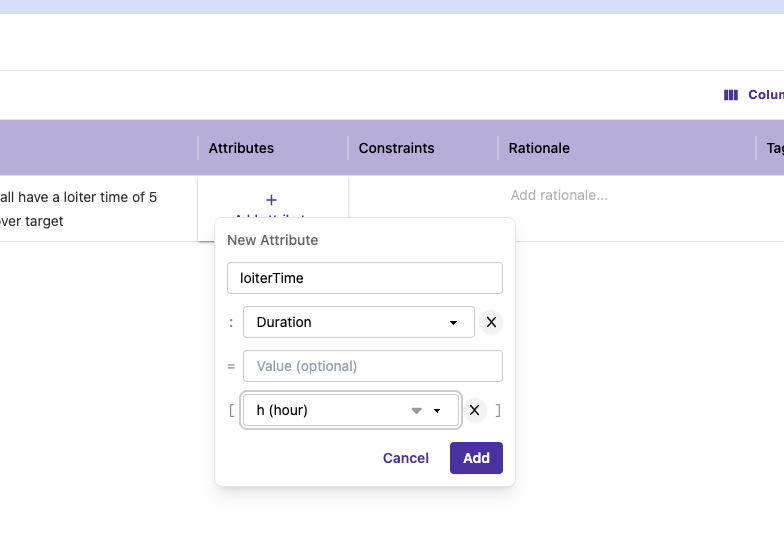 Opening attribute dialog