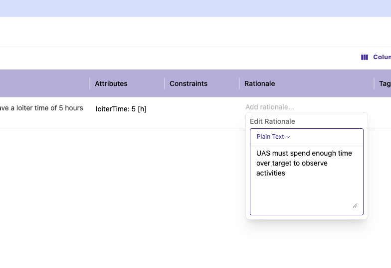 Adding requirement rationale